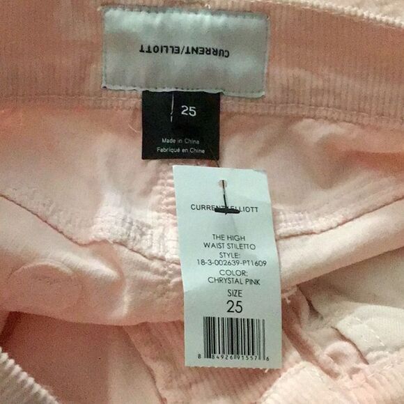 Current/Elliott Crystal Pink The High Waist Stiletto Corduroy Pants New Size 25 - Picture 2 of 3